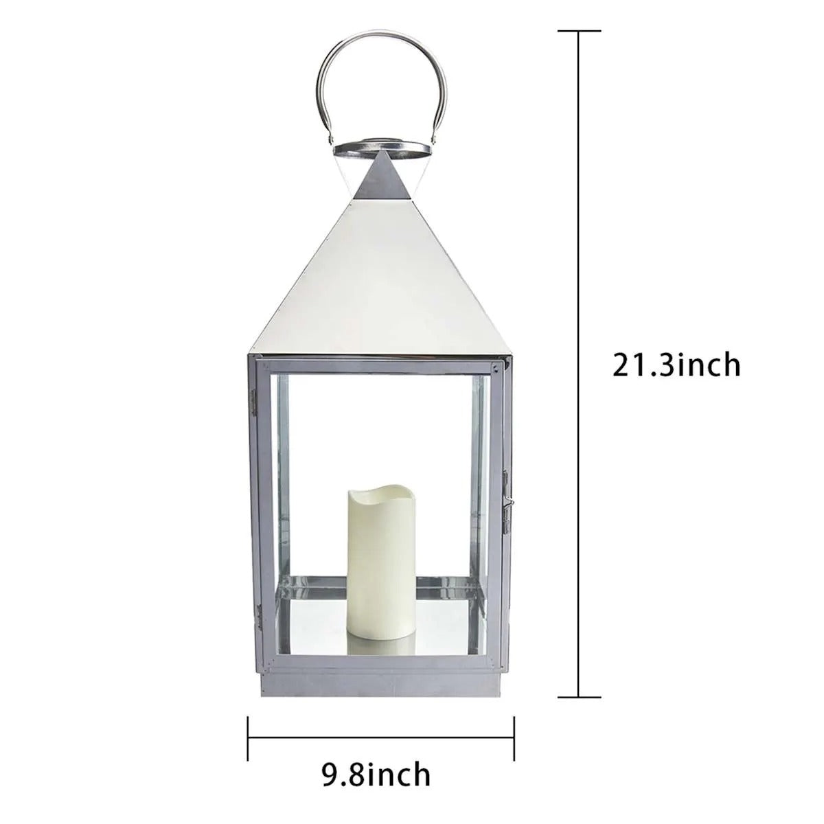 Modern 21 Inch Chrome Metal Lantern with LED Candle