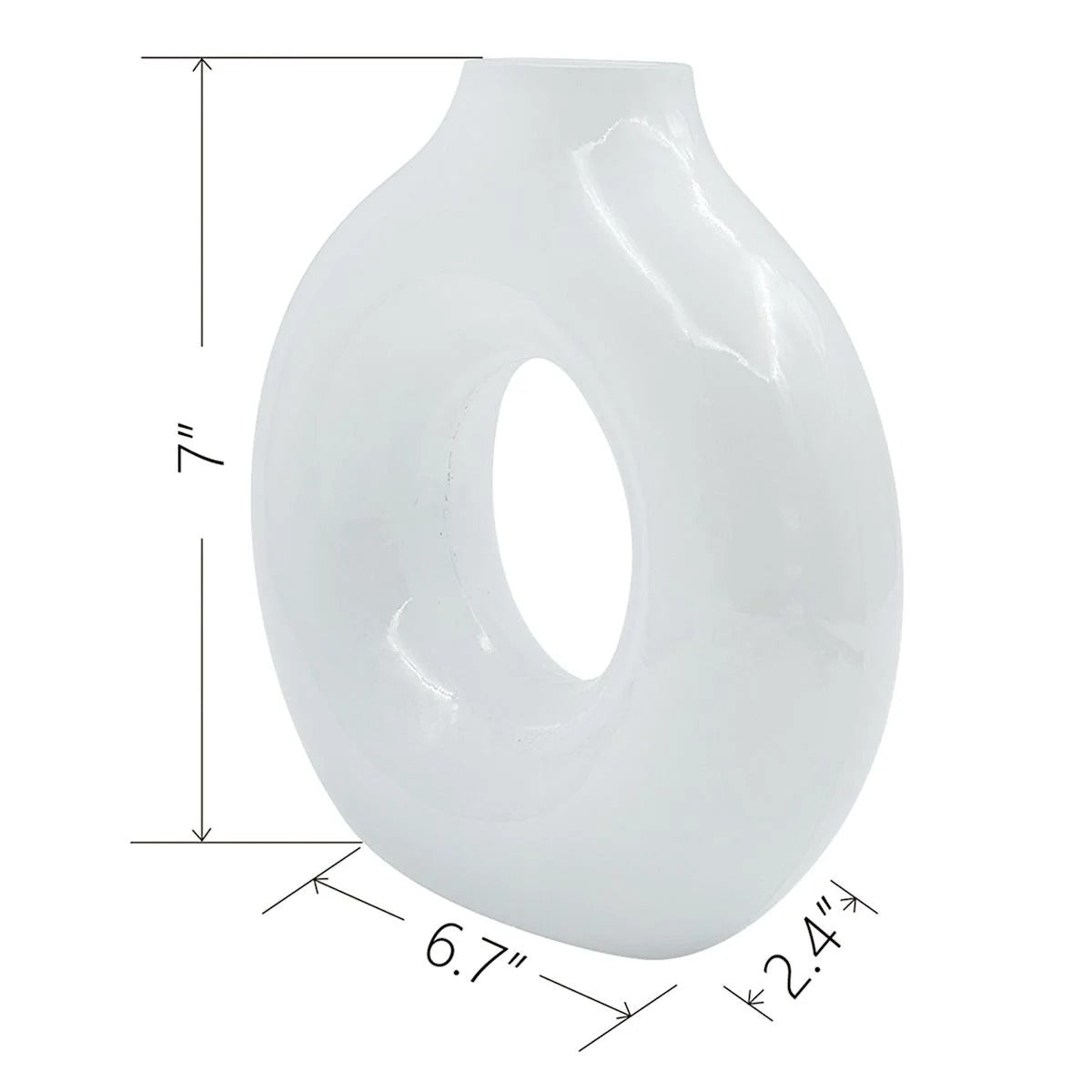 Modern 7 Inch White Glass Donut Vase – Round Tabletop Decor