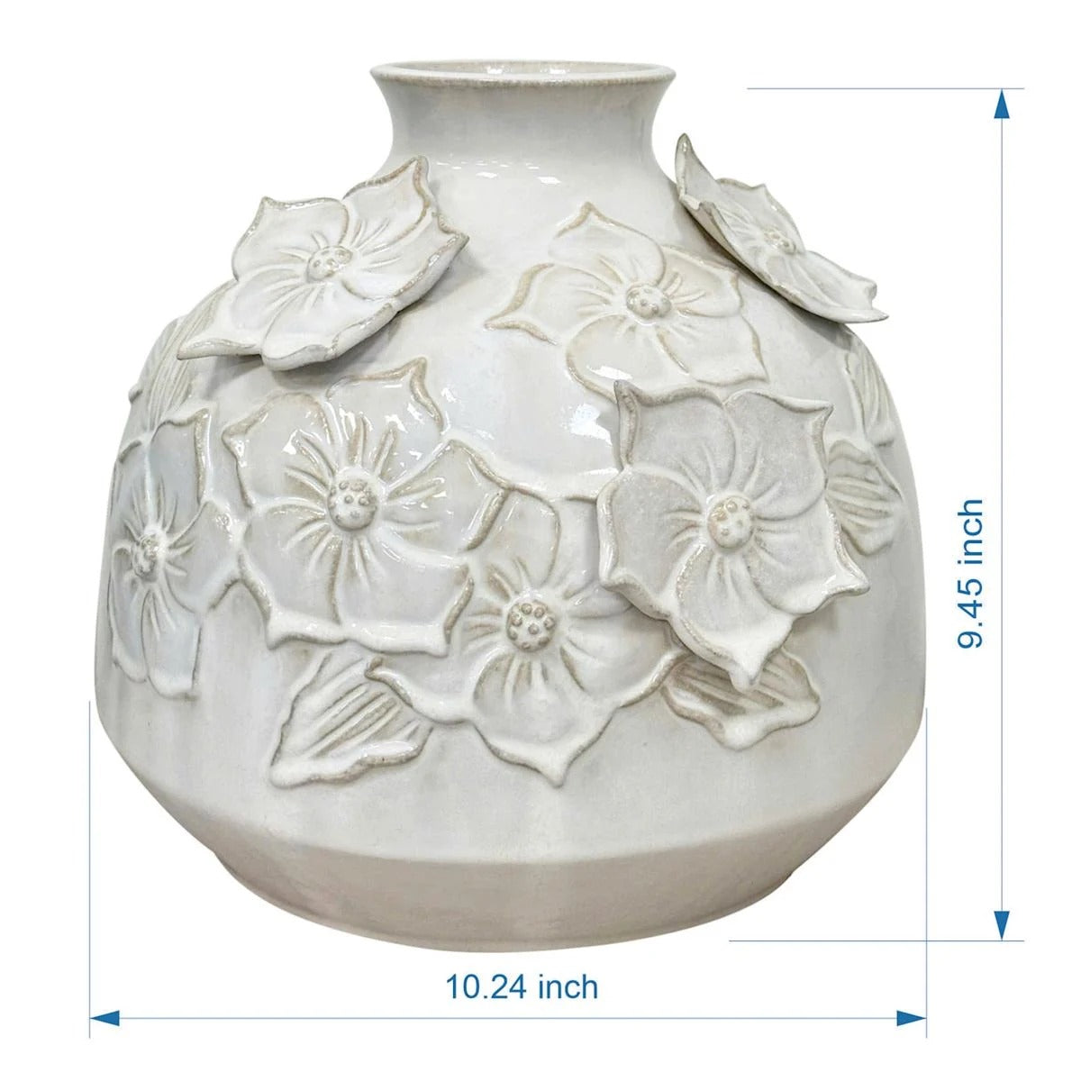 Modern 10 Inch White Floral Ceramic Tabletop Vase