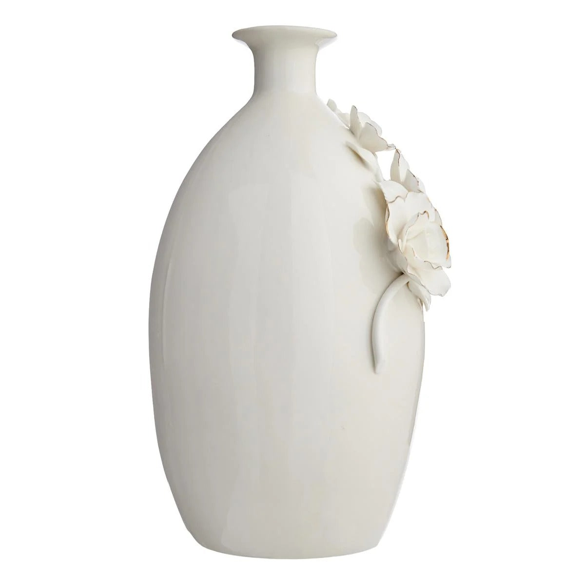 Modern 11 Inch White and Gold Flower Ceramic Tabletop Vase