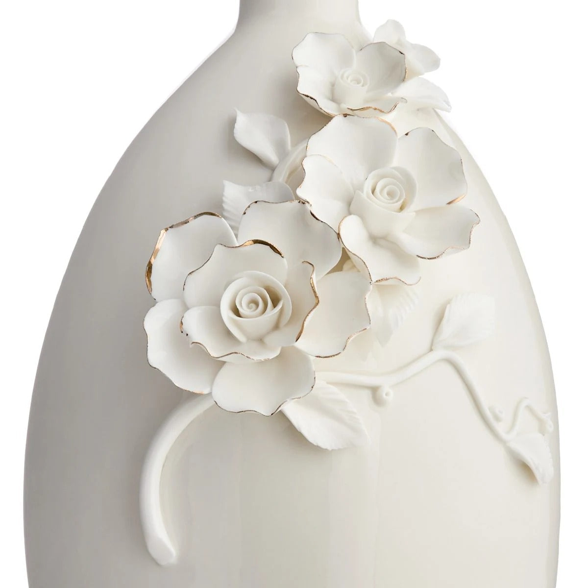 Modern 11 Inch White and Gold Flower Ceramic Tabletop Vase