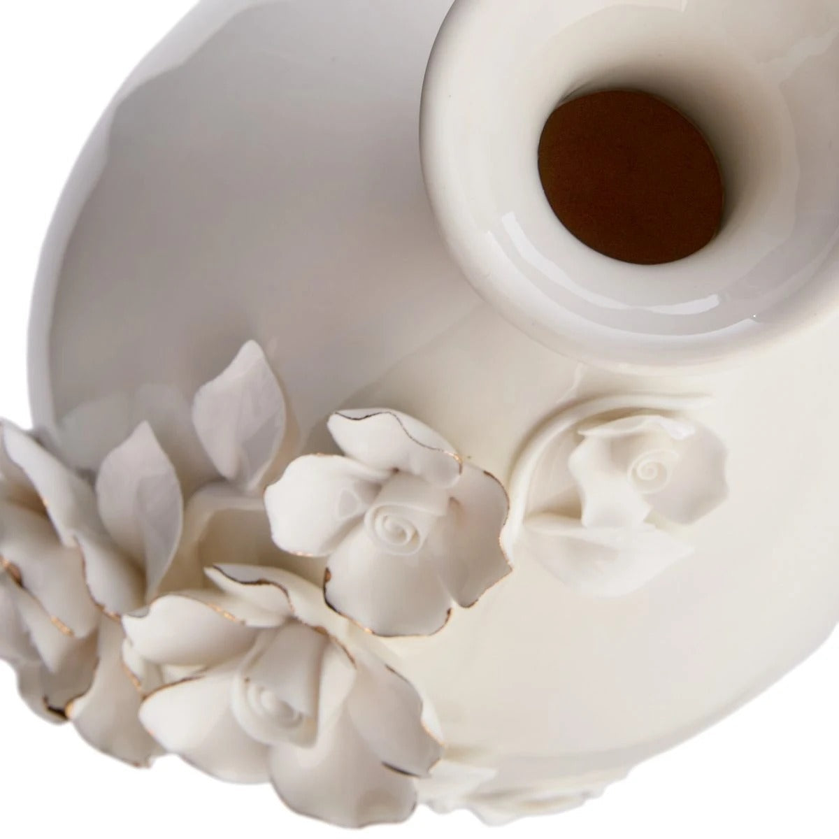 Modern 11 Inch White and Gold Flower Ceramic Tabletop Vase