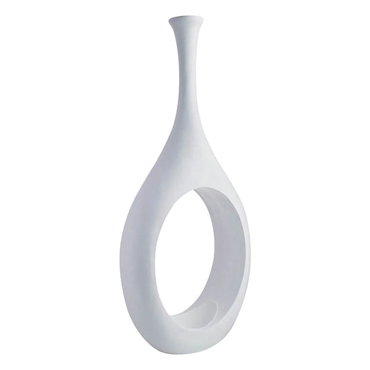 Modern 48 Inch White Open Circle Floor Vase – Oblong Cutout Decor