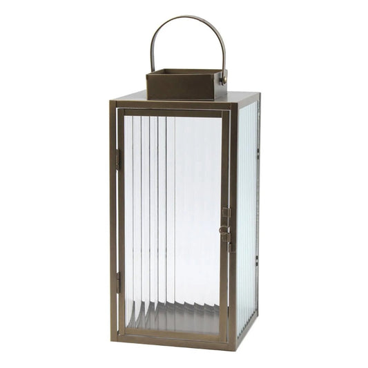Modern 13 Inch Copper Metal Lantern with Ribbed Glass
