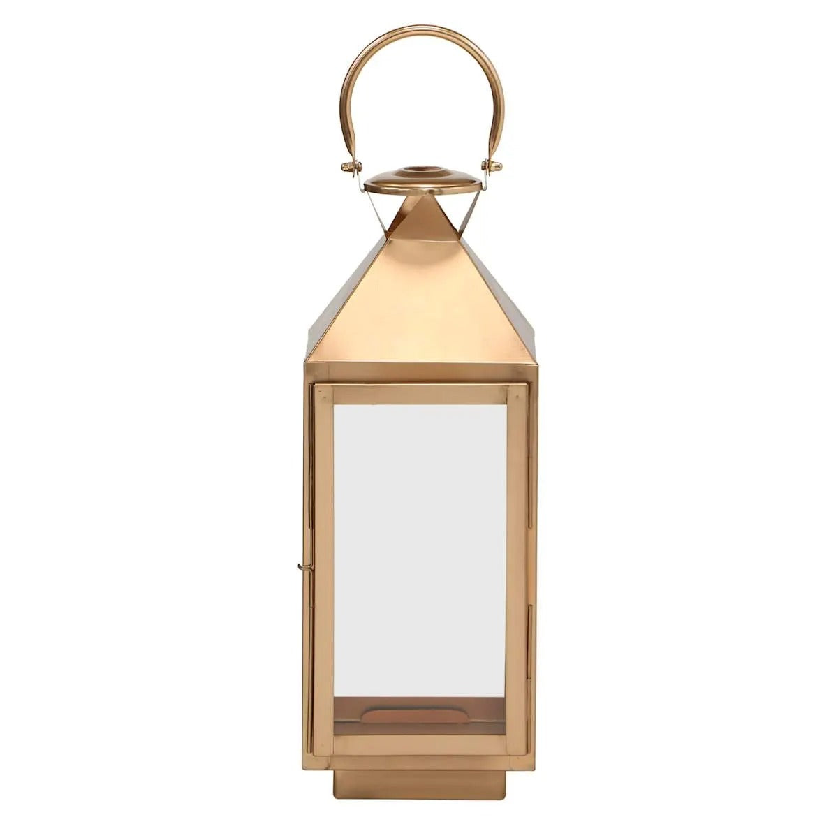 Modern 19 Inch Copper Metal Candle Lantern with Glass