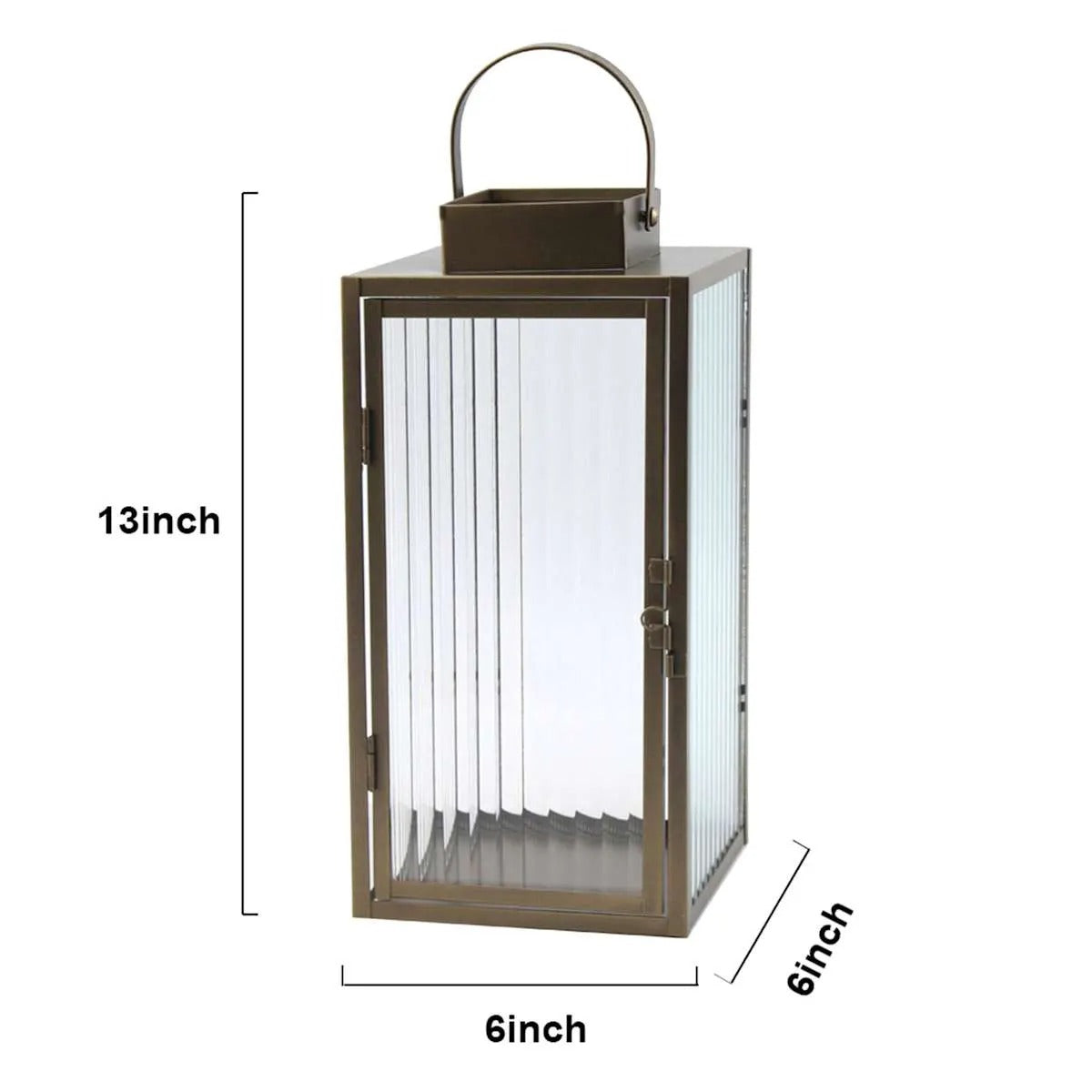 Modern 13 Inch Copper Metal Lantern with Ribbed Glass