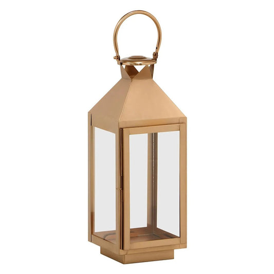 Modern 19 Inch Copper Metal Candle Lantern with Glass