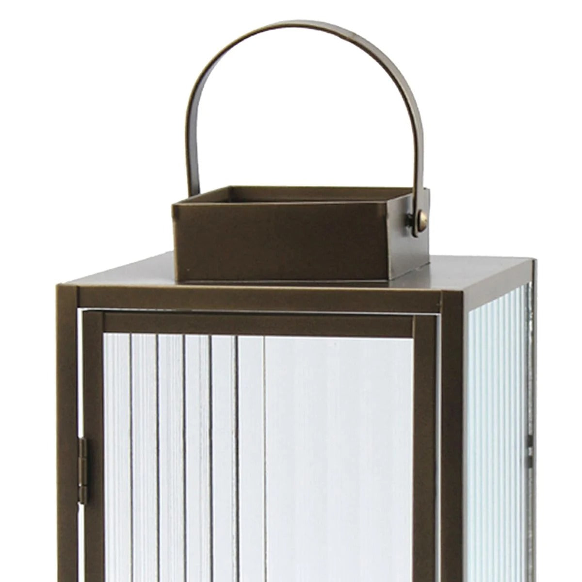 Modern 13 Inch Copper Metal Lantern with Ribbed Glass