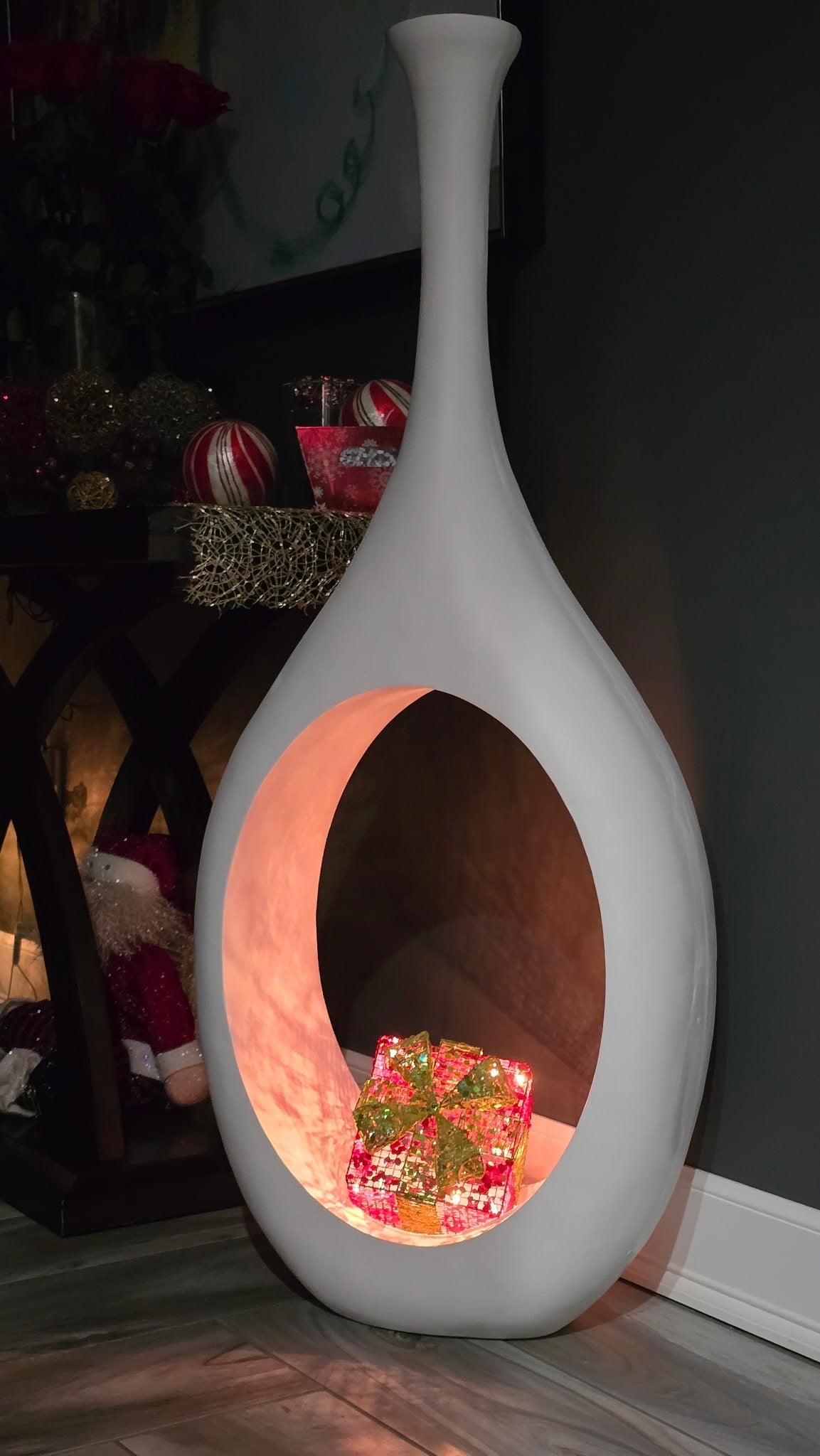 Modern 48 Inch White Open Circle Floor Vase – Oblong Cutout Decor