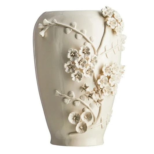 Modern 13.7 Inch White 3D Flower Ceramic Tabletop Vase