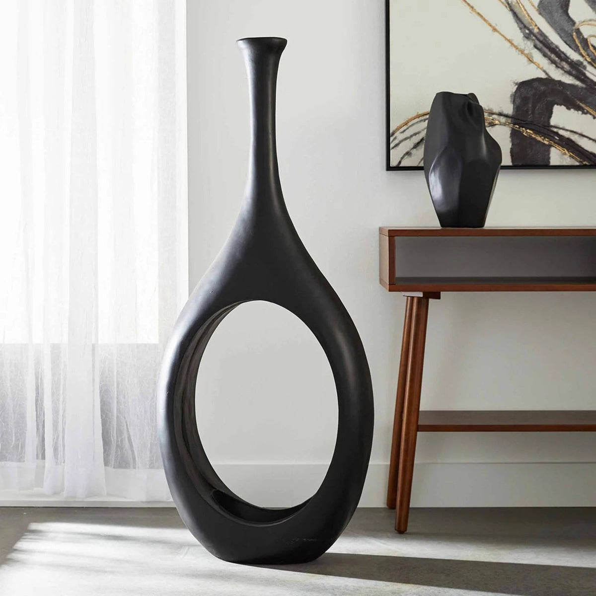48-Inch Modern Open Circle Ceramic Style Floor Vase
