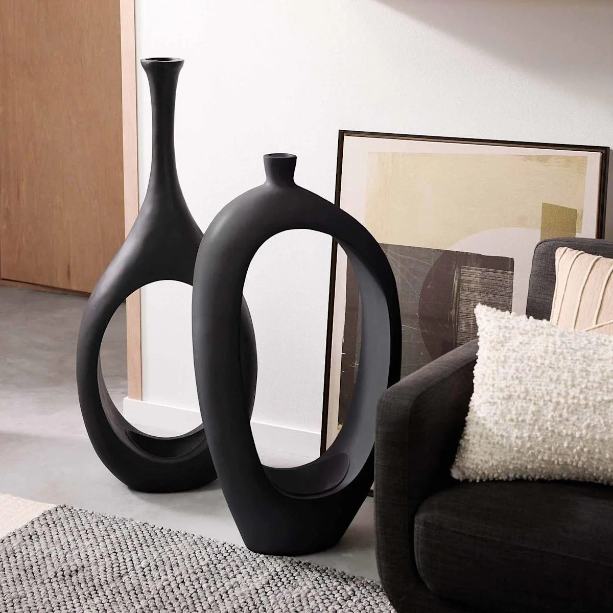 48-Inch Modern Open Circle Ceramic Style Floor Vase