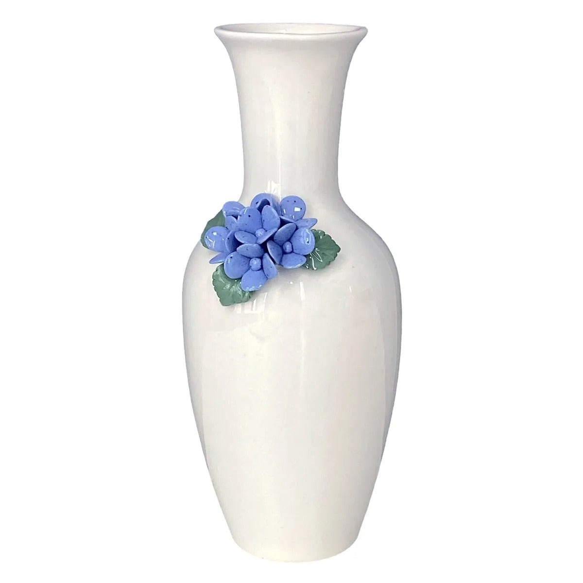 Modern 9.5 Inch White and Blue 3D Floral Ceramic Tabletop Vase