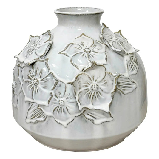 Modern 10 Inch White Floral Ceramic Tabletop Vase