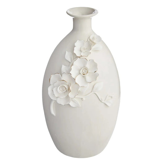 Modern 11 Inch White and Gold Flower Ceramic Tabletop Vase