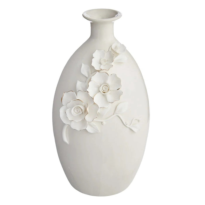 Modern 11 Inch White and Gold Flower Ceramic Tabletop Vase