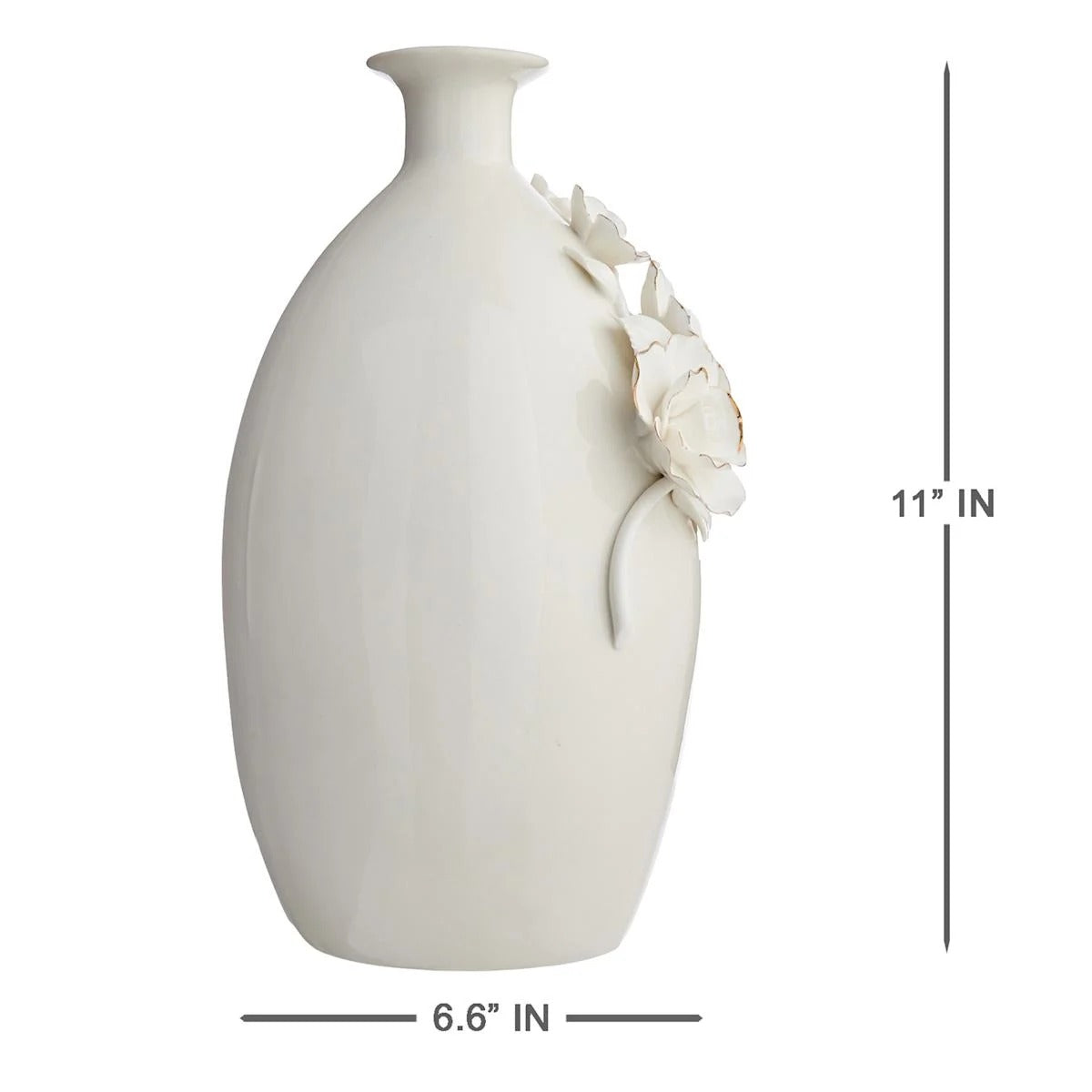 Modern 11 Inch White and Gold Flower Ceramic Tabletop Vase
